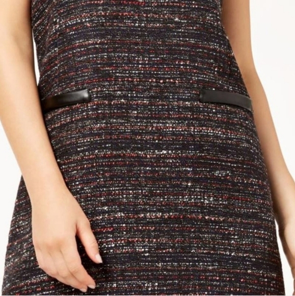 NWT $149 Faux Leather Trim Tweed Sheath Shift Dress - Picture 7 of 17